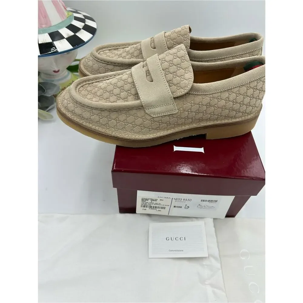 Men's Gucci suede GG monogram web loafers size 9 fits 9.5 US made in Italy